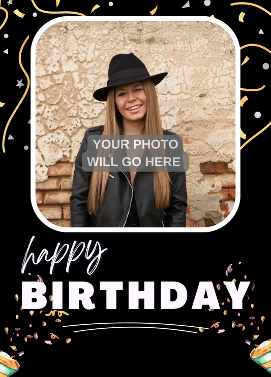 Happy Birthday (Black and Gold) | Birthday Photo Card