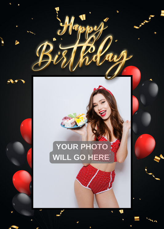 Red and Black Balloons | Birthday Photo Card
