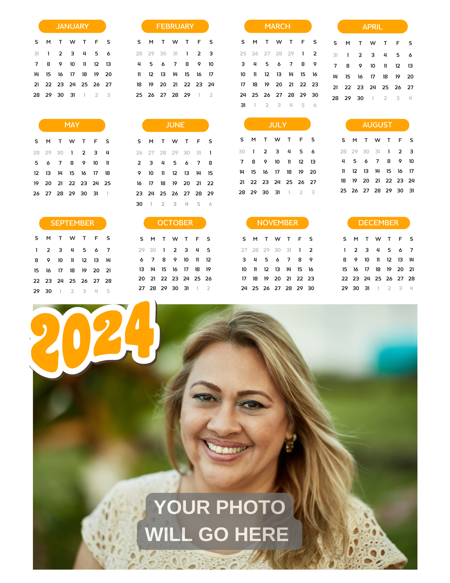 (8.5x11) Personalized 2024 Photo Calendar for Someone in Jail or Prison
