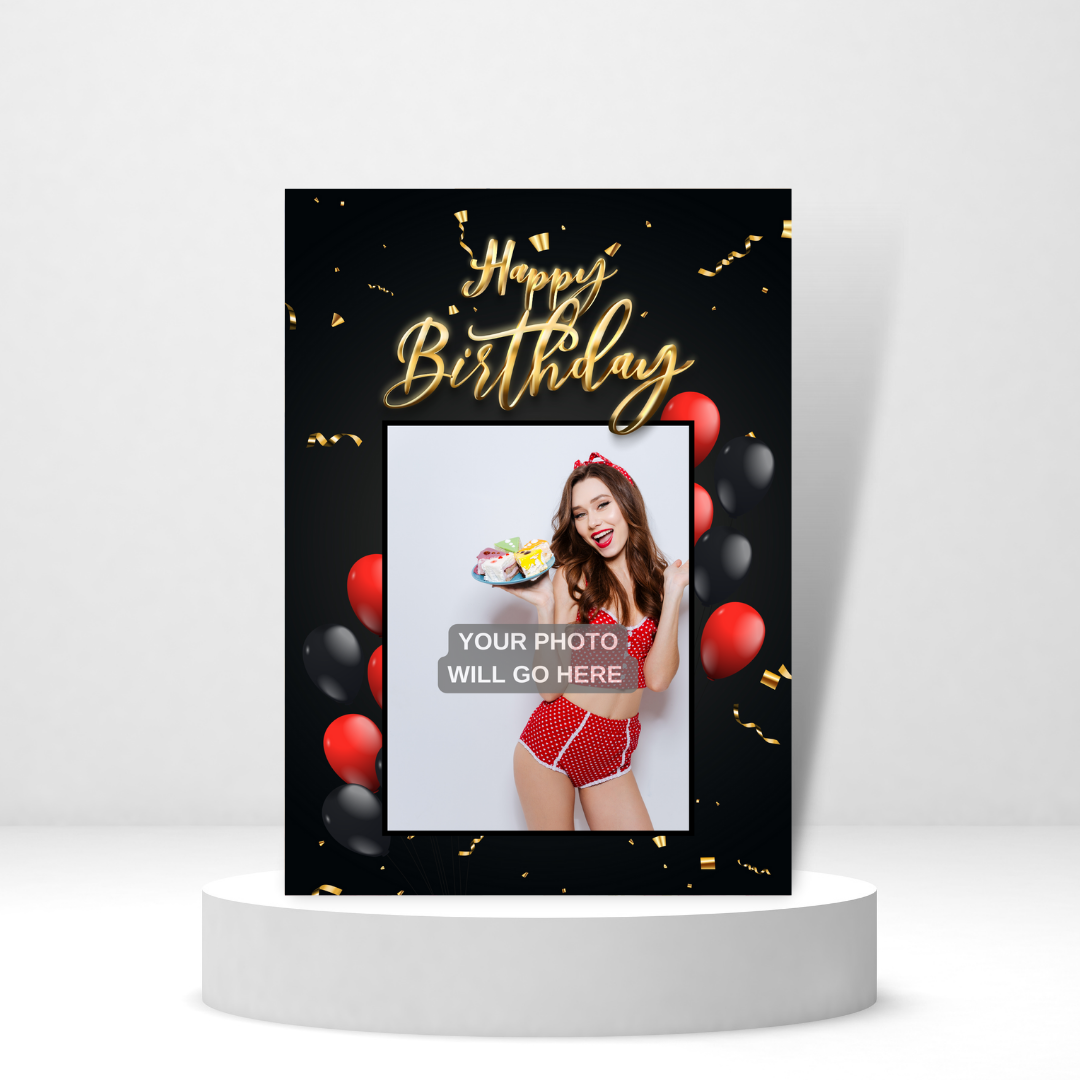 Red and Black Balloons | Birthday Photo Card