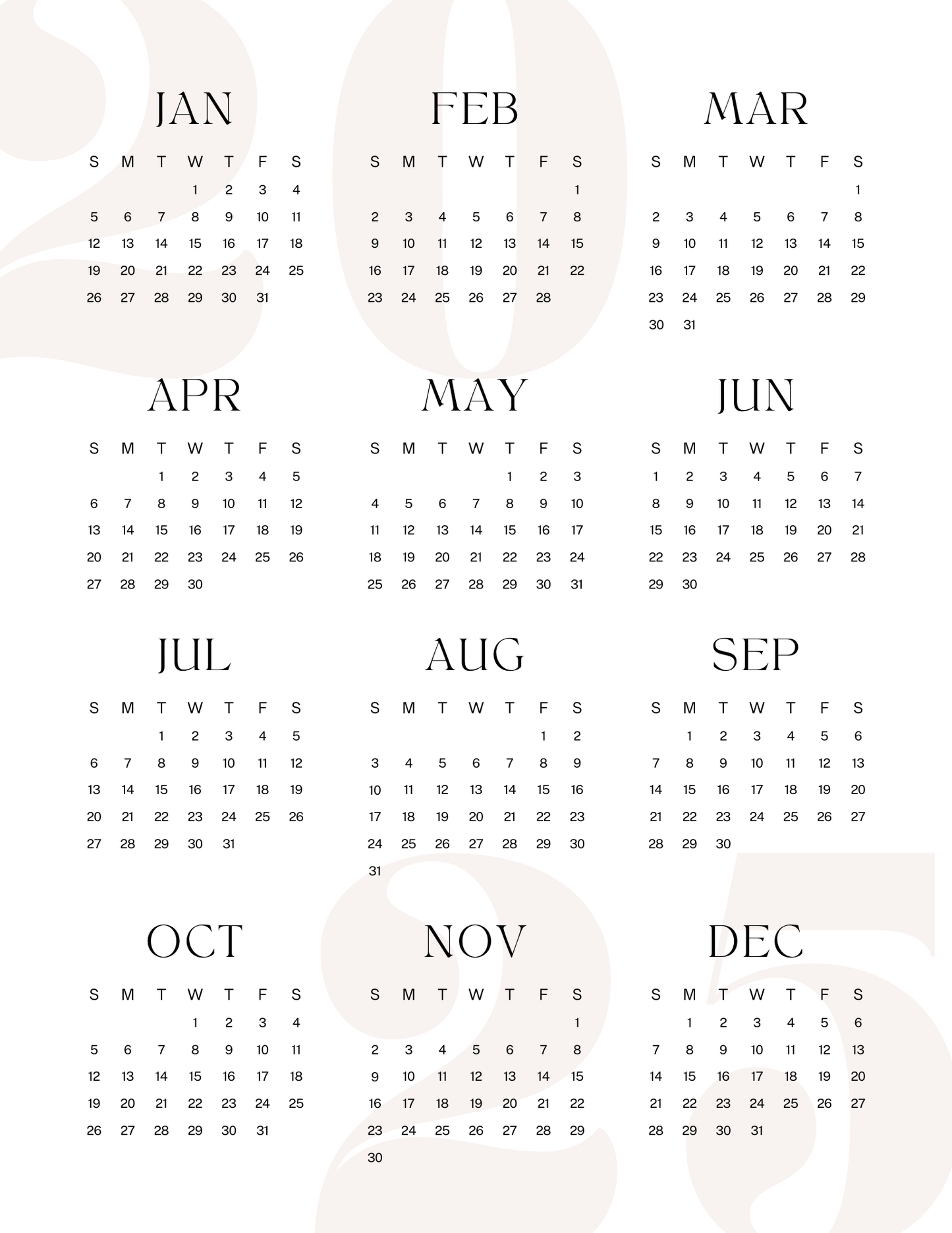 Soothing Neutral | 12-Month 2025 Calendar