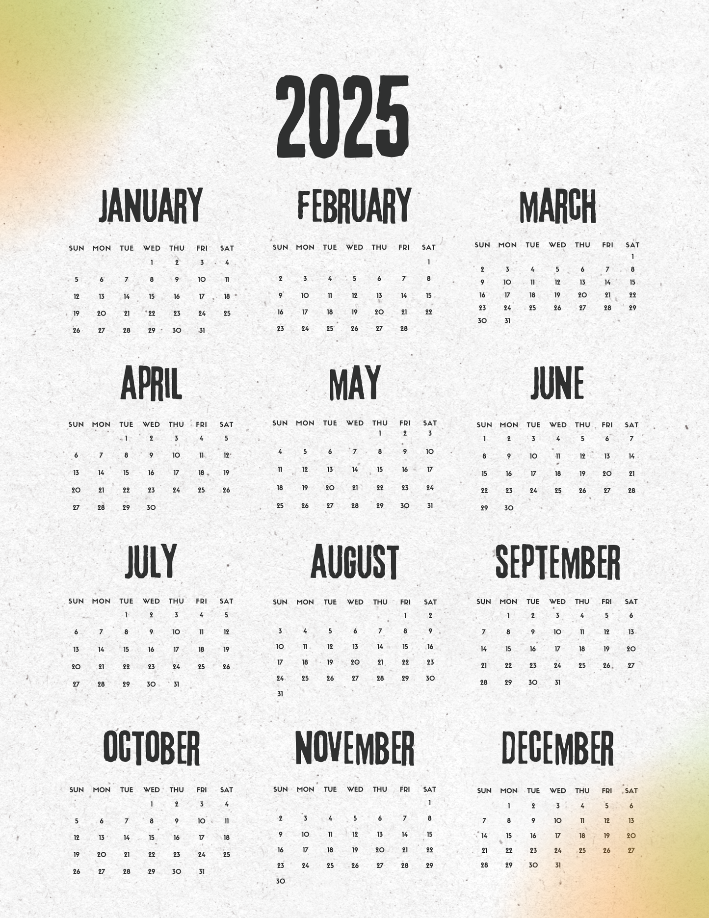 Modern Gradient | 12-Month 2025 Calendar