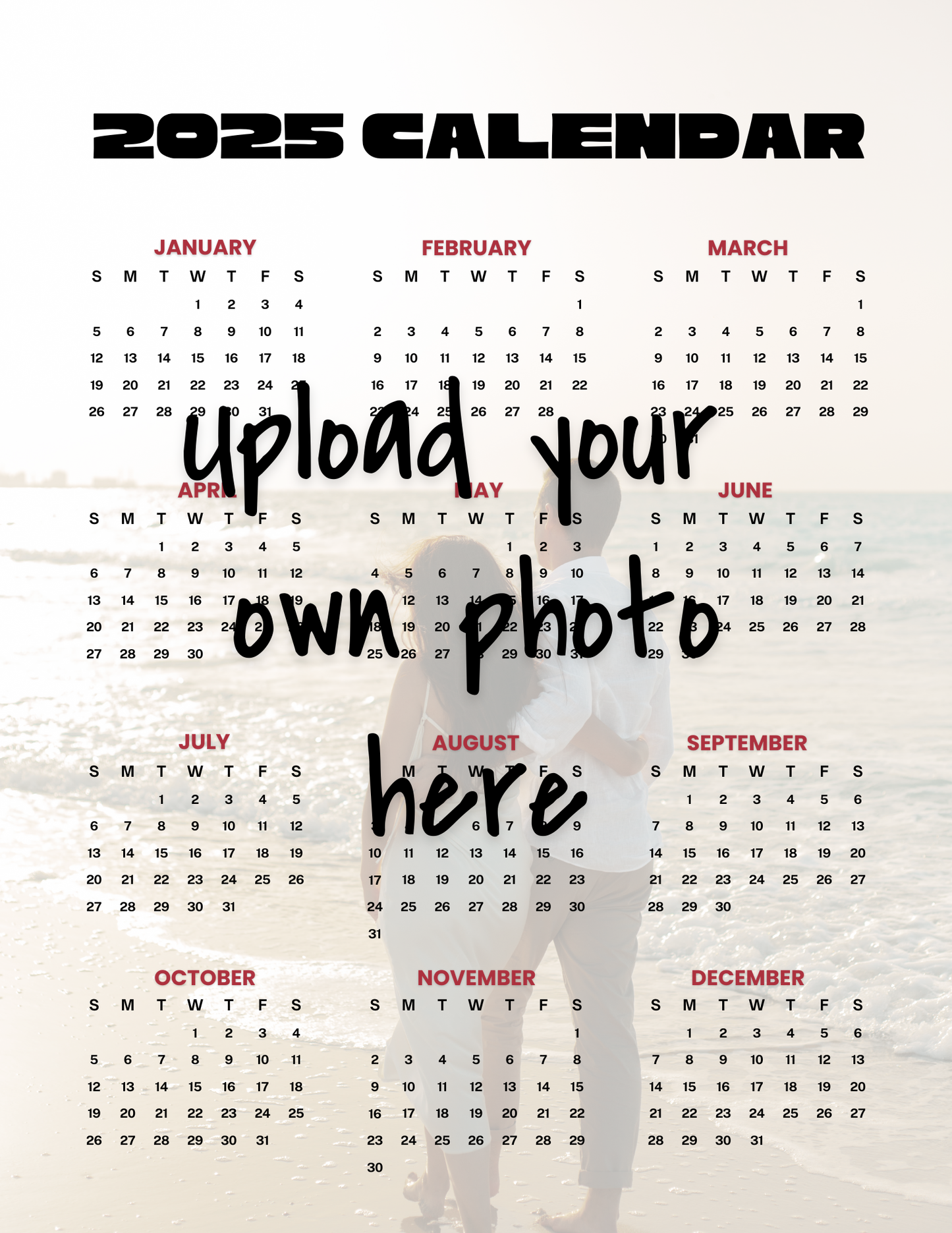 Custom 2025 Photo Calendar - Red