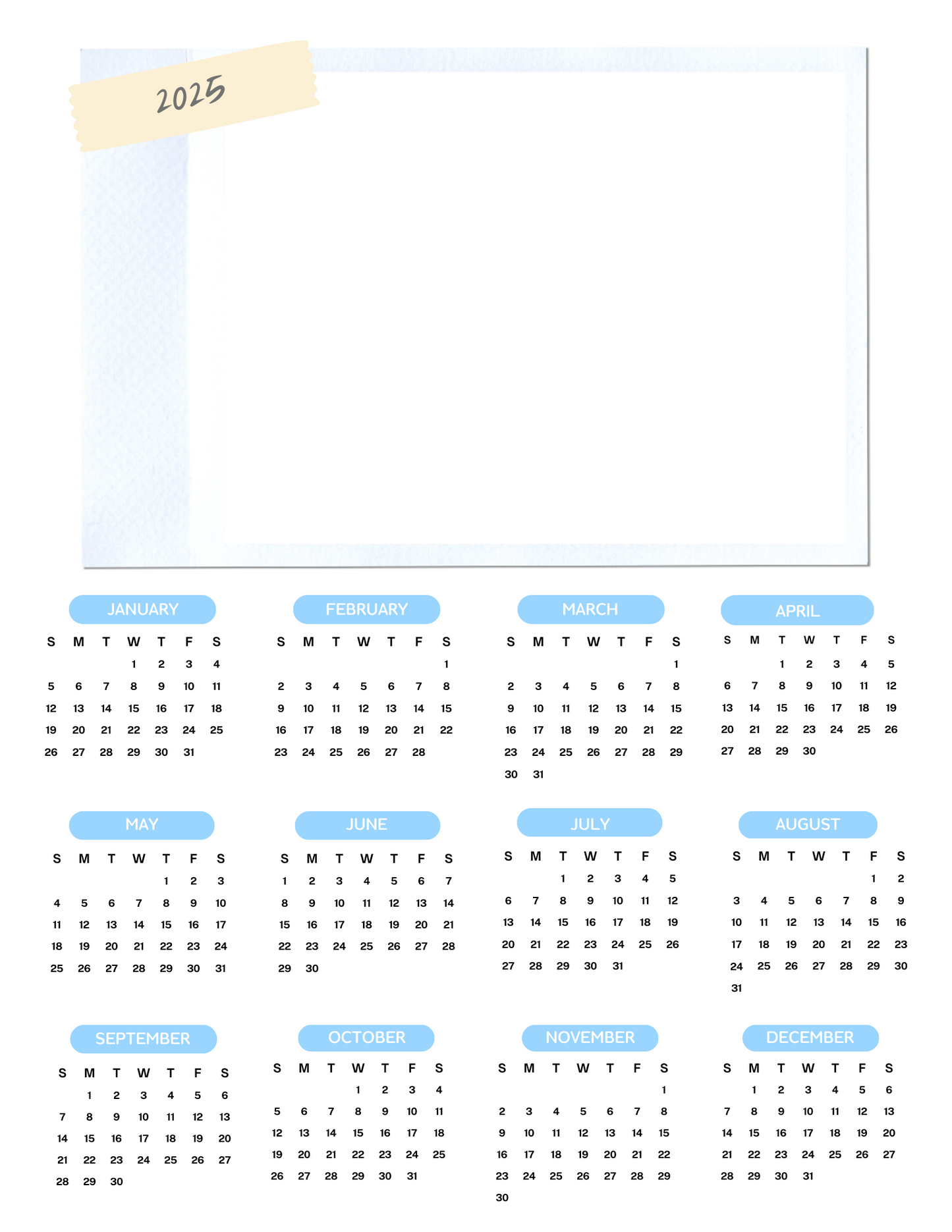 Personalized 2025 Photo Calendar - Baby Blue