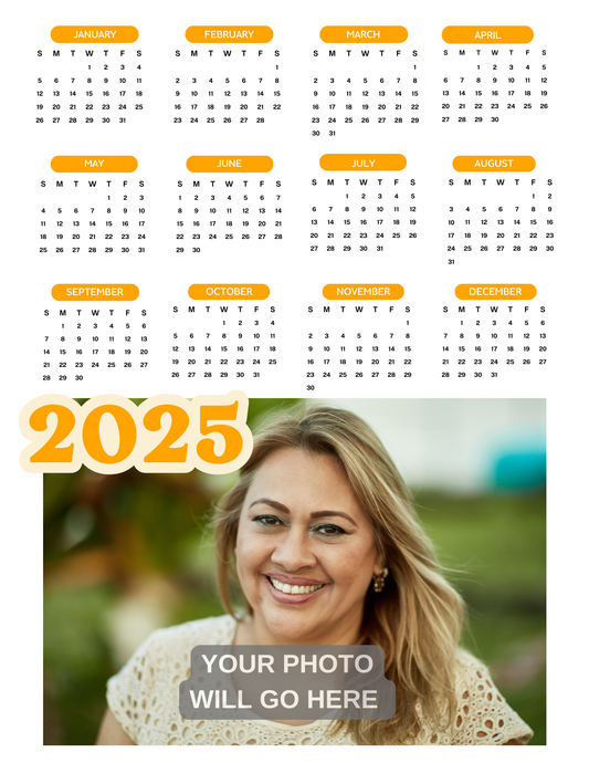 Personalized 2025 Photo Calendar - Bubble Numbers