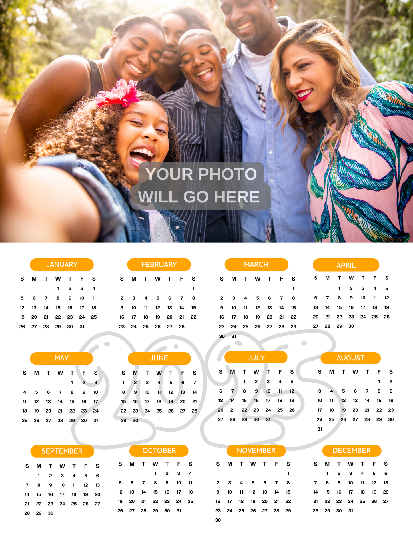 Personalized 2025 Photo Calendar - Orange