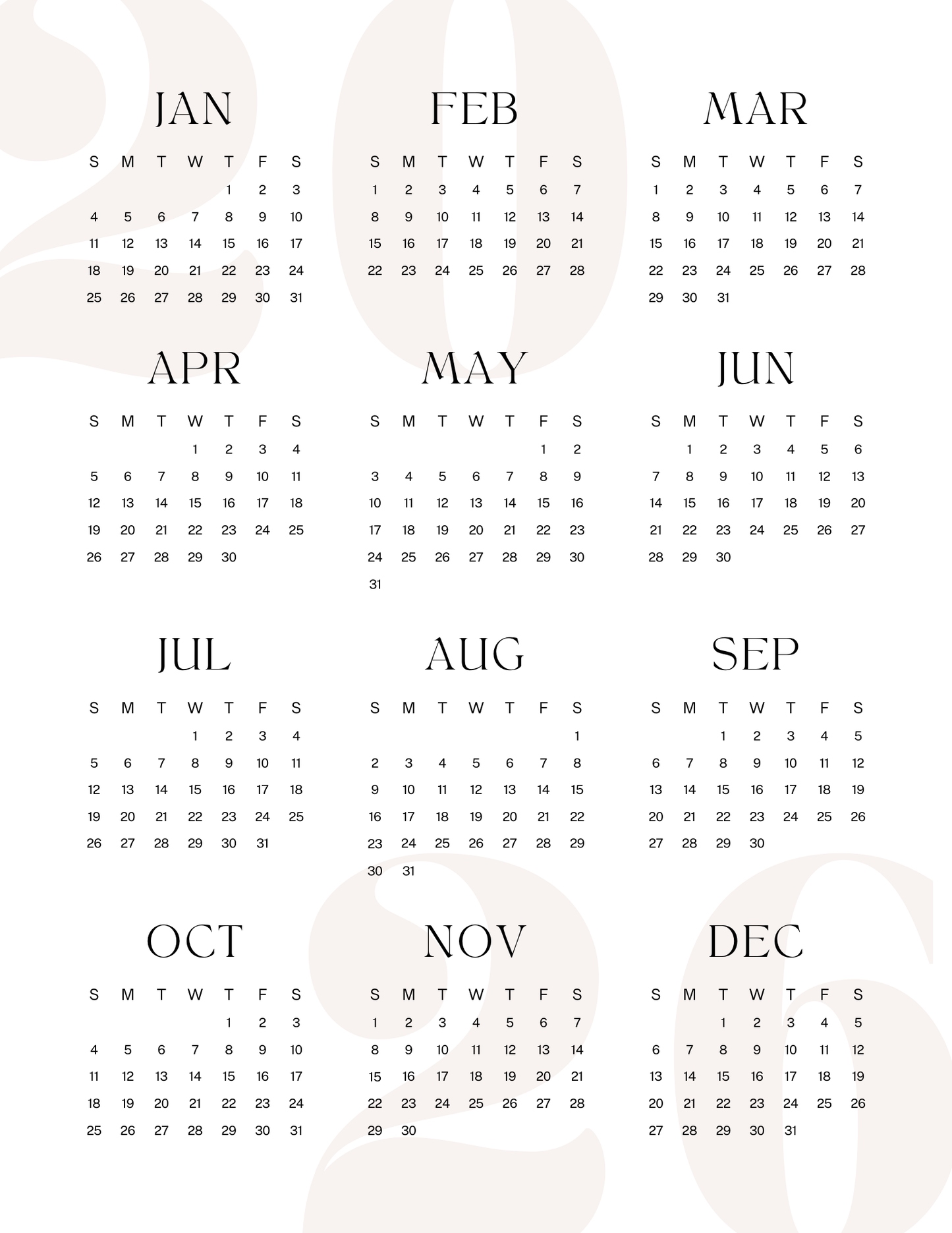 Soothing Neutral | 12-Month 2026 Calendar
