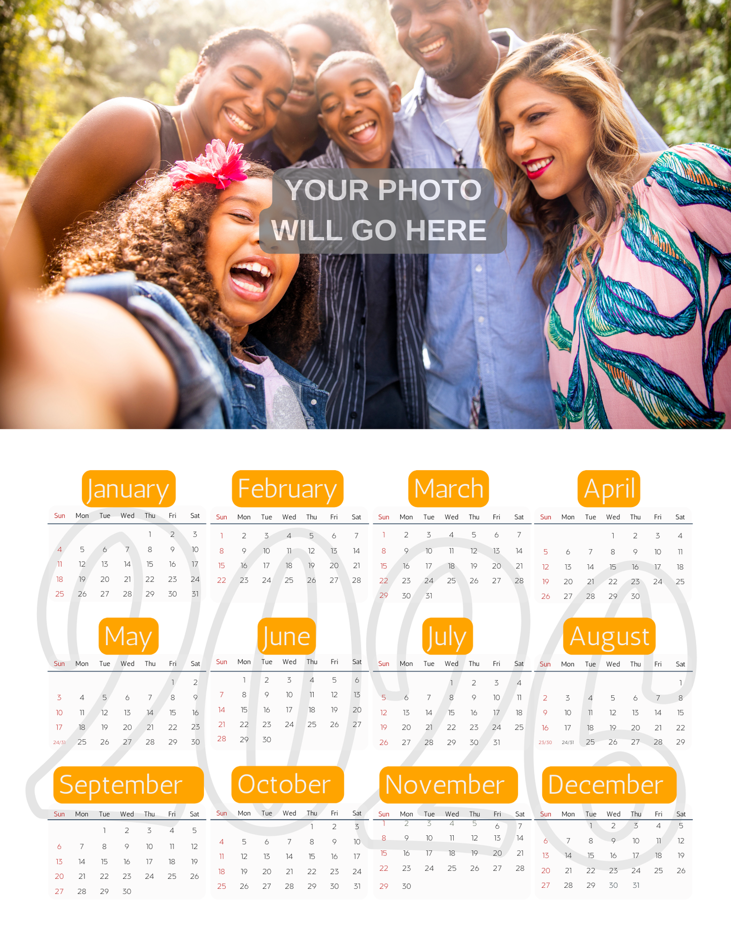 Orange | 12-Month 2026 Photo Calendar