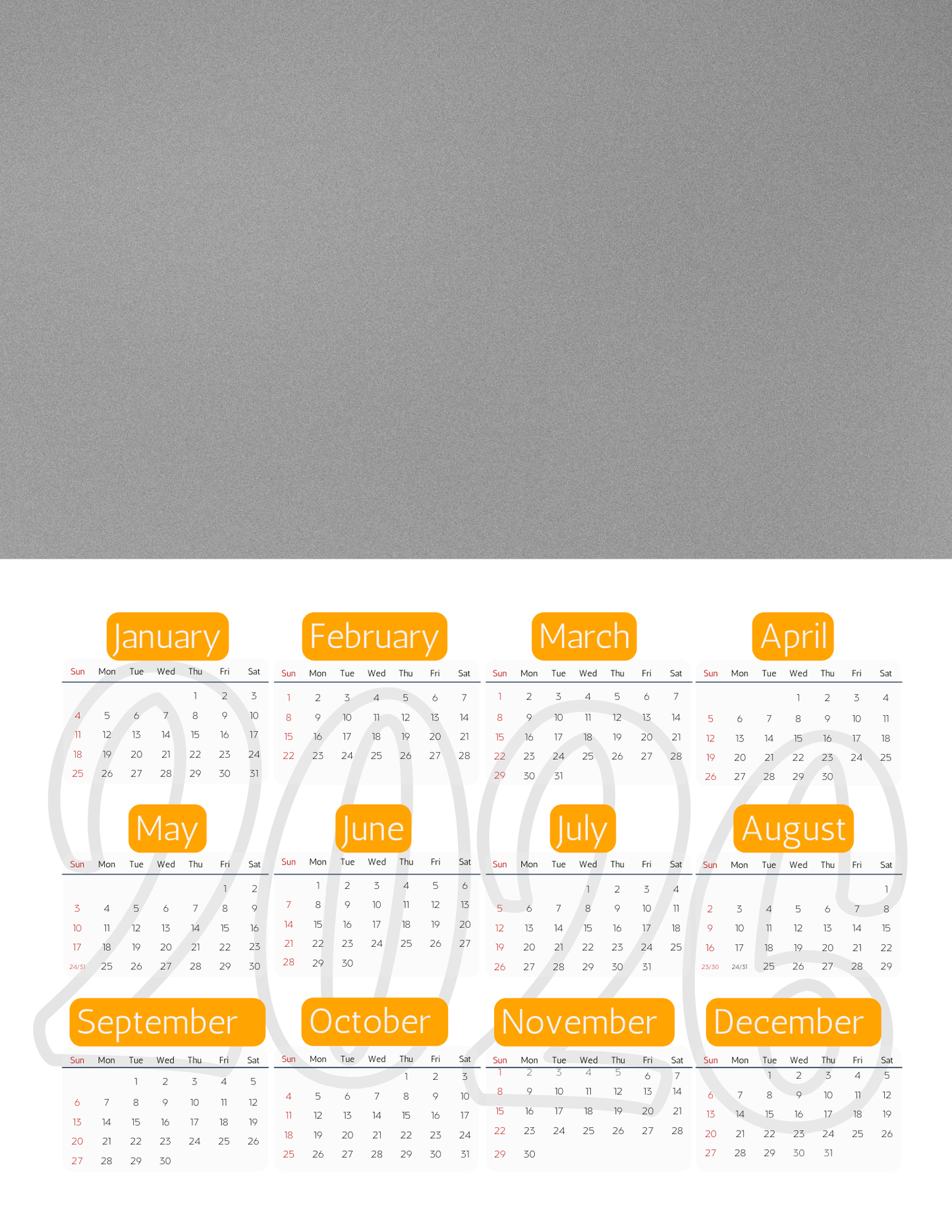 Orange | 12-Month 2026 Photo Calendar