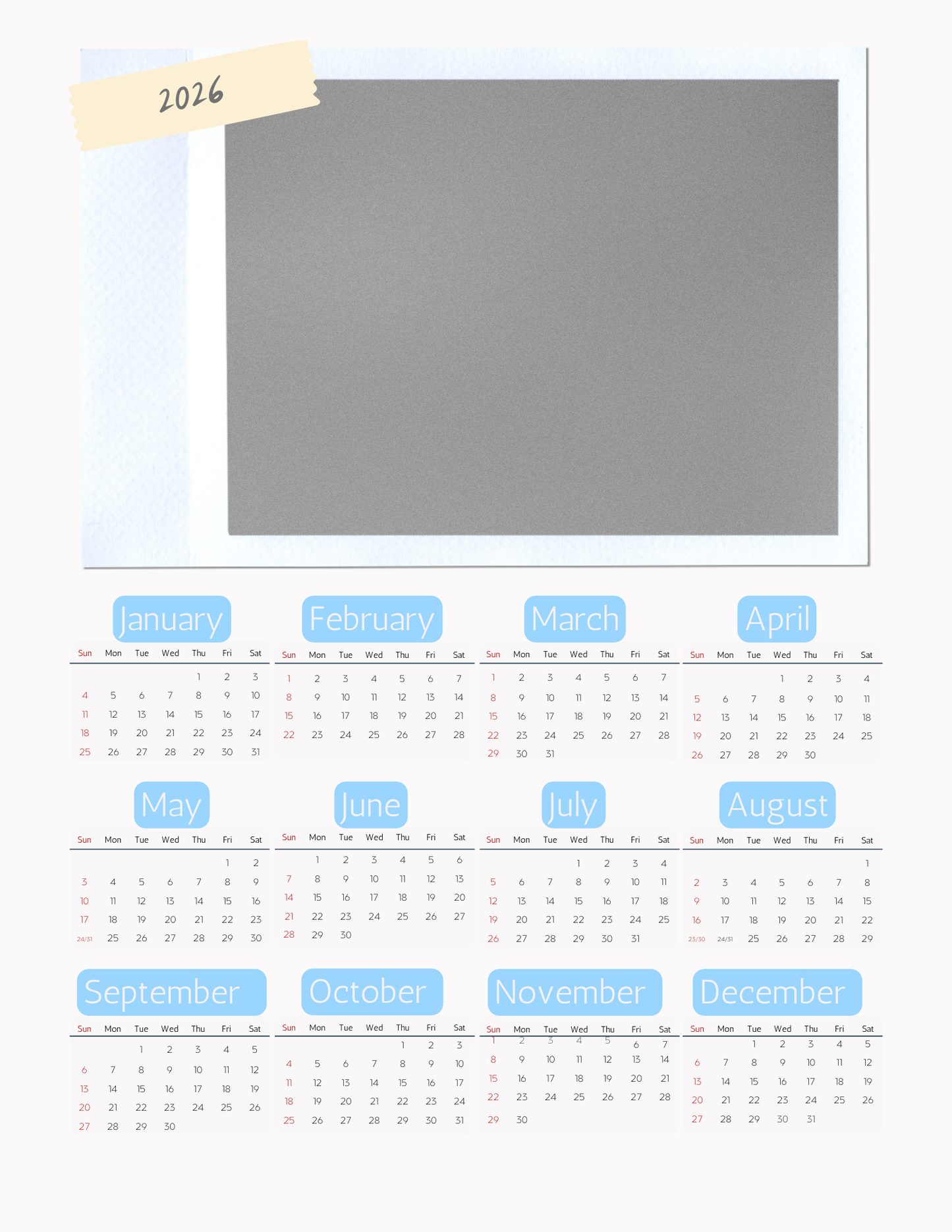 Baby Blue | 12-Month 2026 Photo Calendar