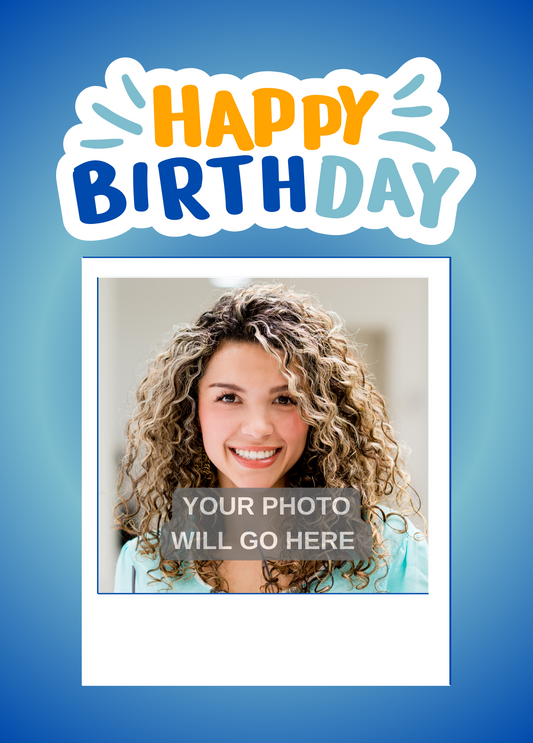 Happy Birthday (Blue & Orange) | Birthday Photo Card