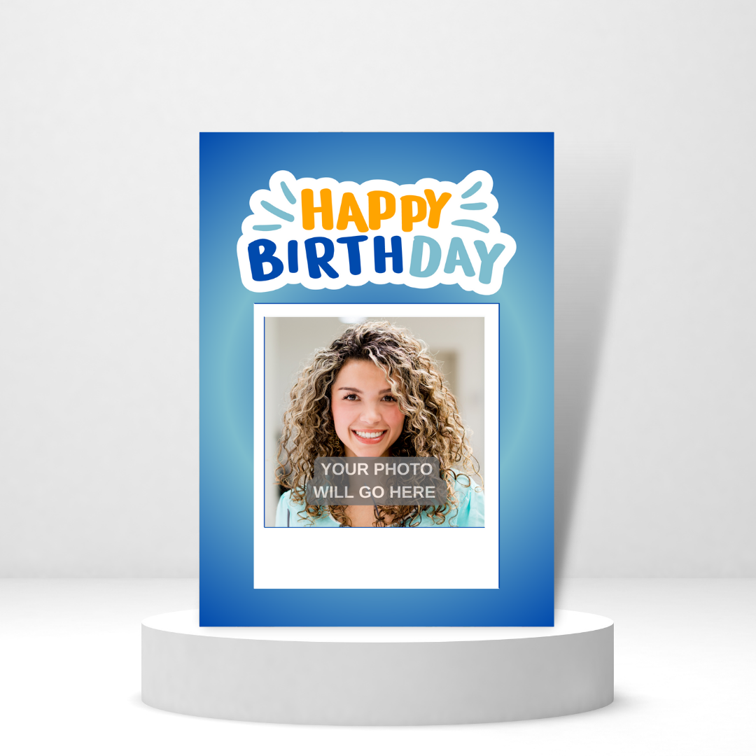 Happy Birthday (Blue & Orange) | Birthday Photo Card