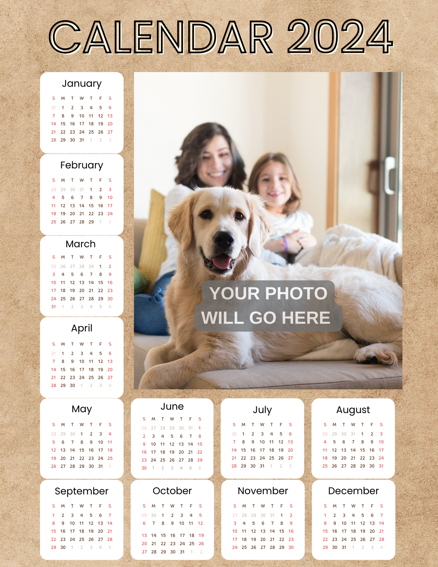(8.5x11) Personalized 2024 Photo Calendar for Someone in Jail or Prison