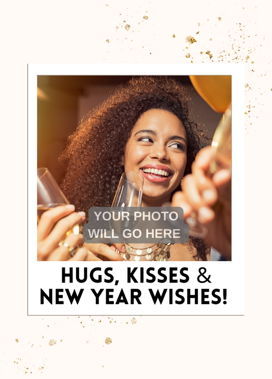 Hugs, Kisses, & New Year Wishes | New Year Photo Card