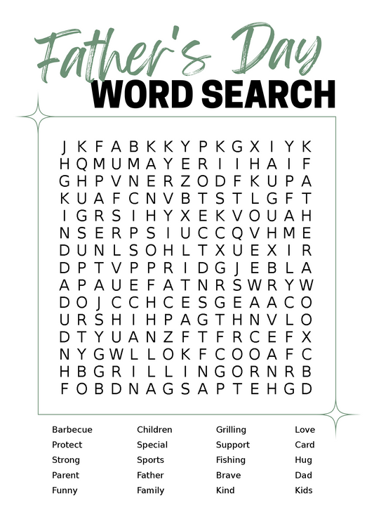 Father's Day Word Search | Father's Day Card