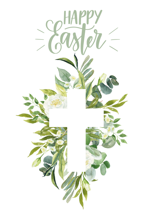 Happy Easter Greenery | Easter Cross Card