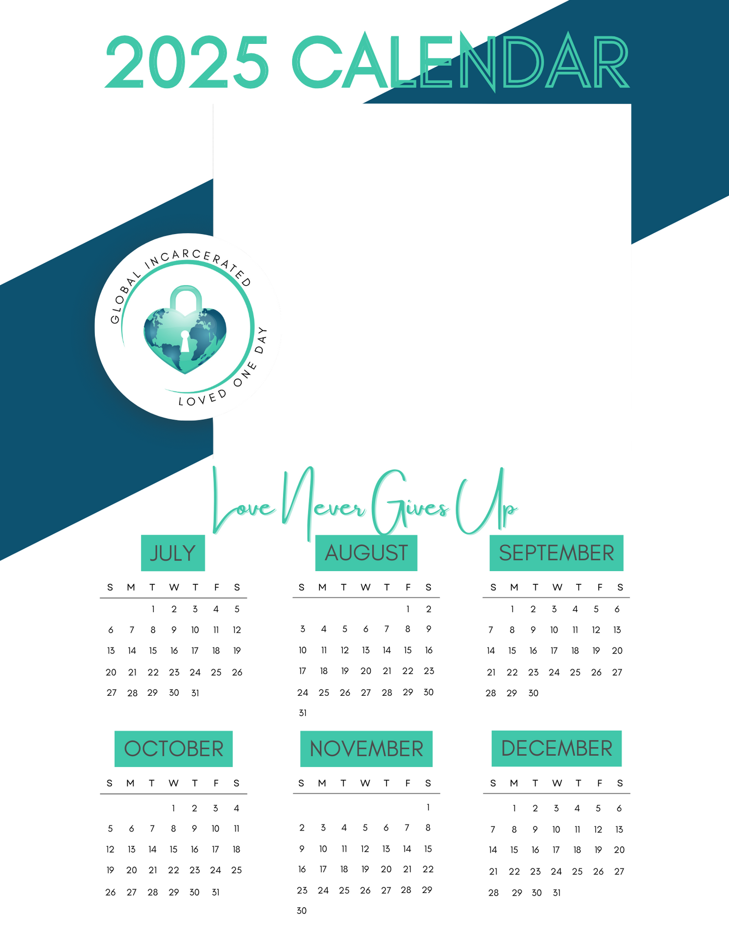Love Never Gives Up (Deep Blue) | GILO Day 6-Month Photo Calendar