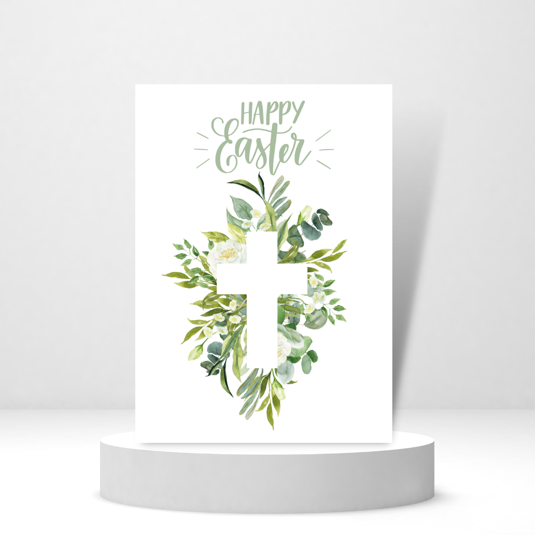 Happy Easter Greenery | Easter Cross Card