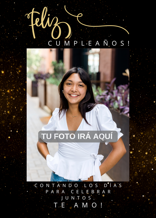 Feliz Cumpleaños Tarjeta con Foto, Negro | Tarjeta de cumpleaños en español