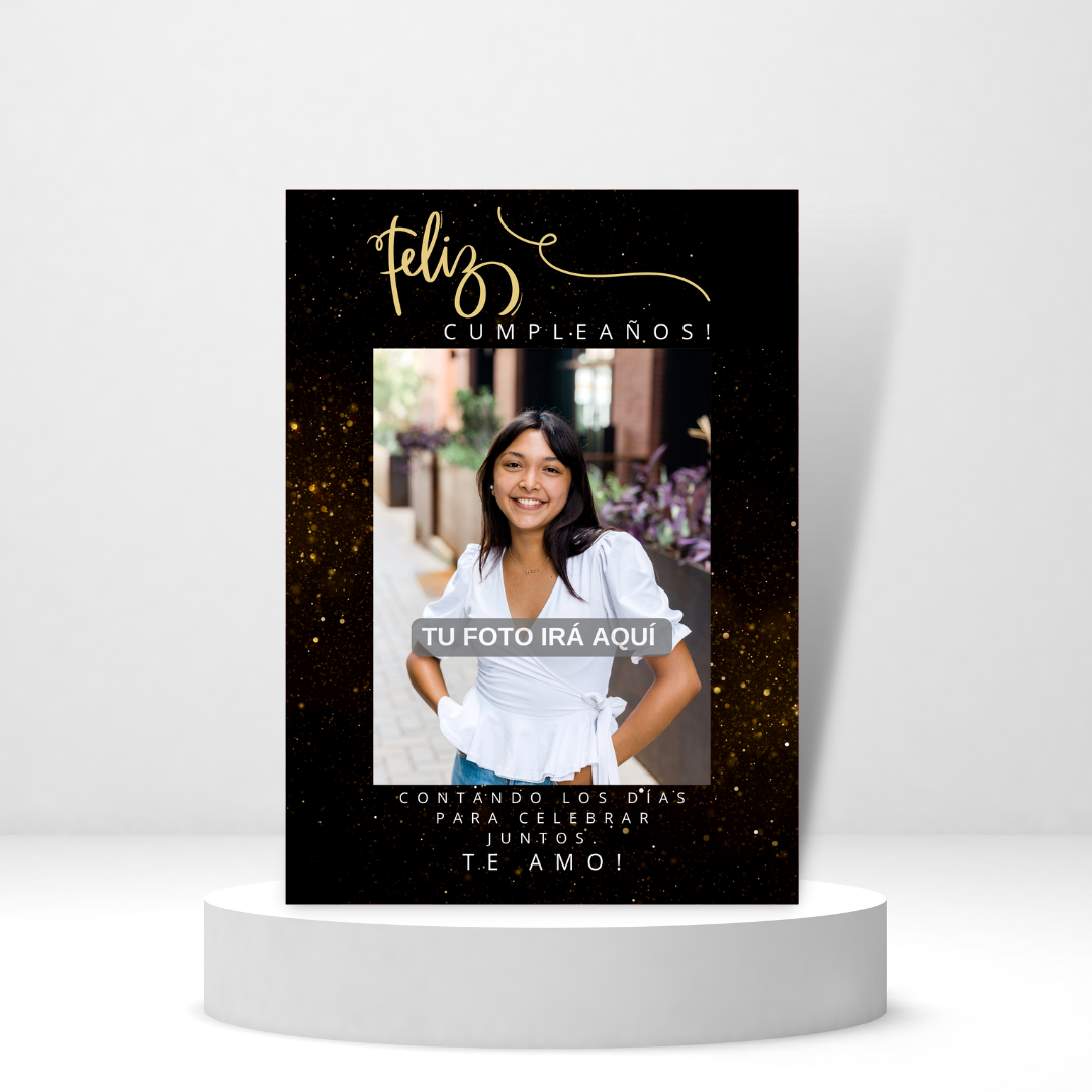 Feliz Cumpleaños Tarjeta con Foto, Negro | Tarjeta de cumpleaños en español