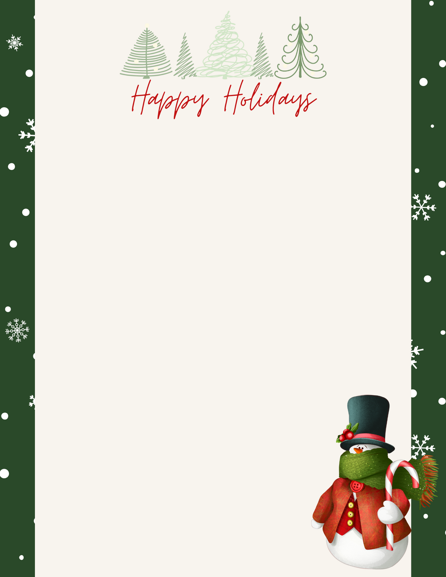 Happy Holidays with Snowman - Letter