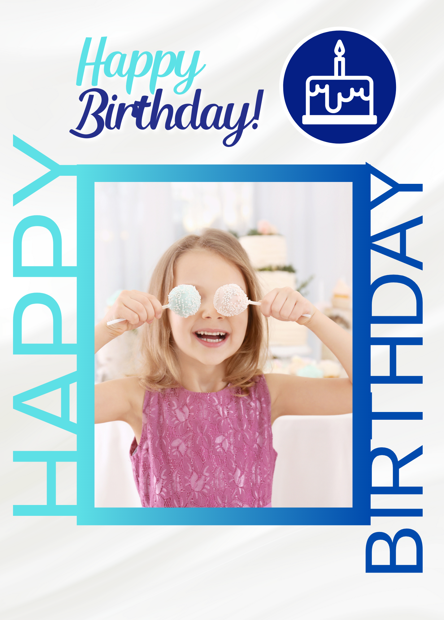 Happy Birthday Photo Card (Blue) - Personalized Greeting Card for Someone in Jail or Prison