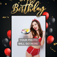 Happy Birthday Photo Card (Red & Black Balloons) - Personalized Greeting Card for Someone in Jail or Prison