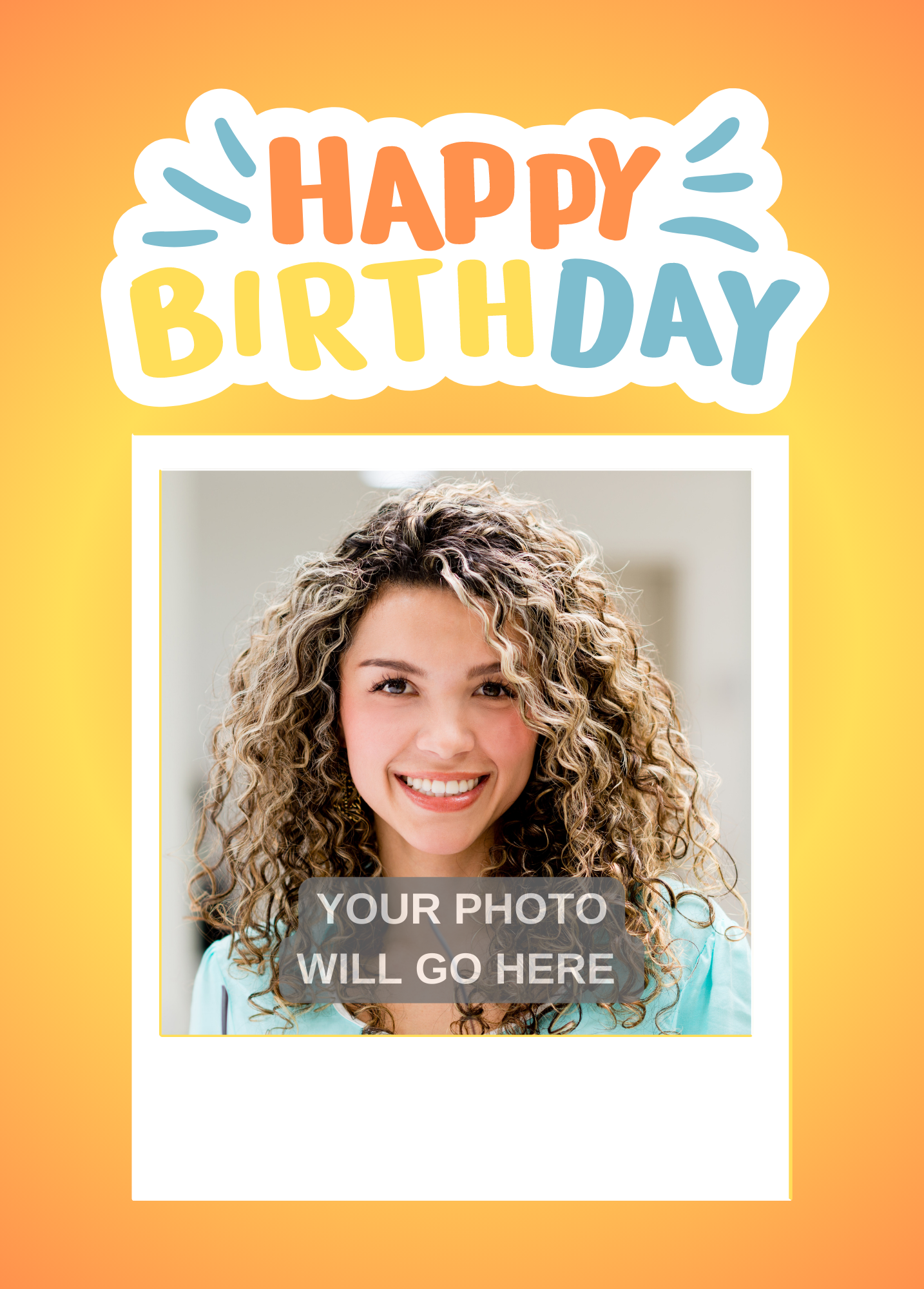 Happy Birthday Photo Card (Orange & Yellow) - Personalized Greeting Card for Someone in Jail or Prison