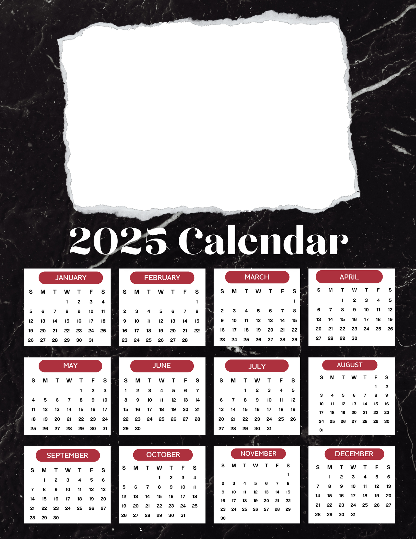 Personalized 2025 Photo Calendar - Black