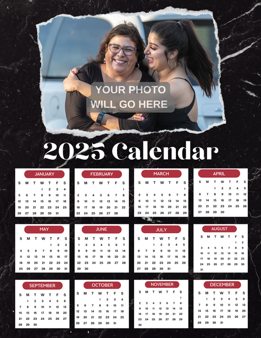 Personalized 2025 Photo Calendar - Black