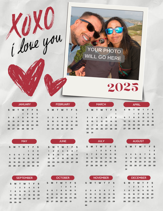 Personalized 2025 Photo Calendar - XOXO I love You