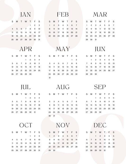 Soothing Neutral | 12-Month 2026 Calendar