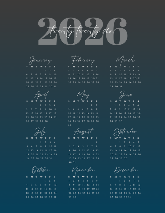 Blue Gradient | 12-Month 2026 Calendar