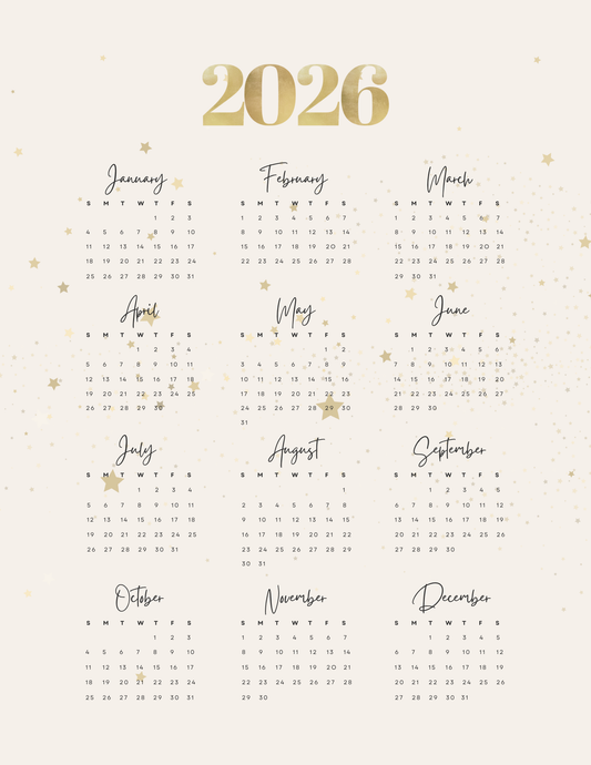 Gold Confetti | 12-Month 2026 Calendar