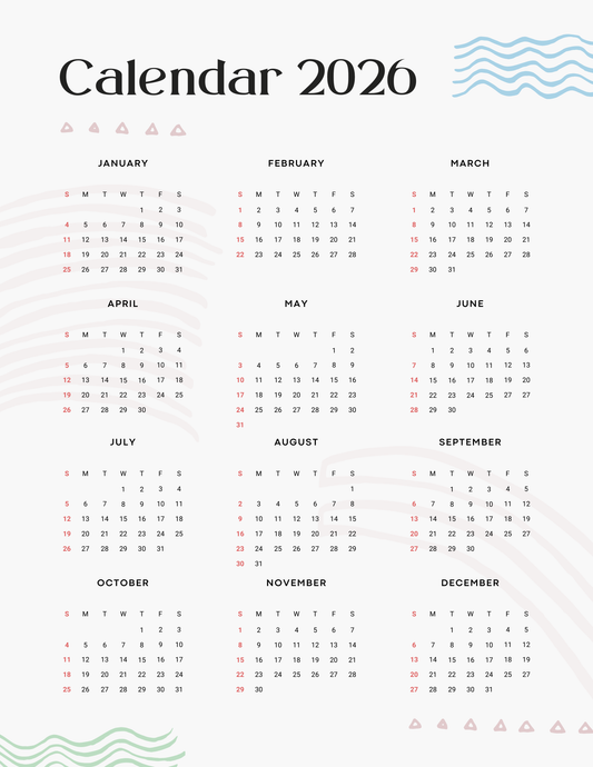 Nature Vibes | 12-Month 2026 Calendar