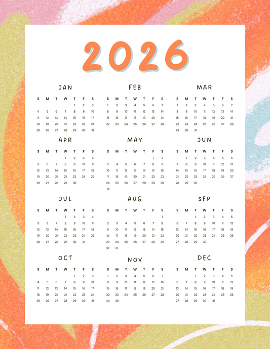 Artsy Orange | 12-Month 2026 Calendar