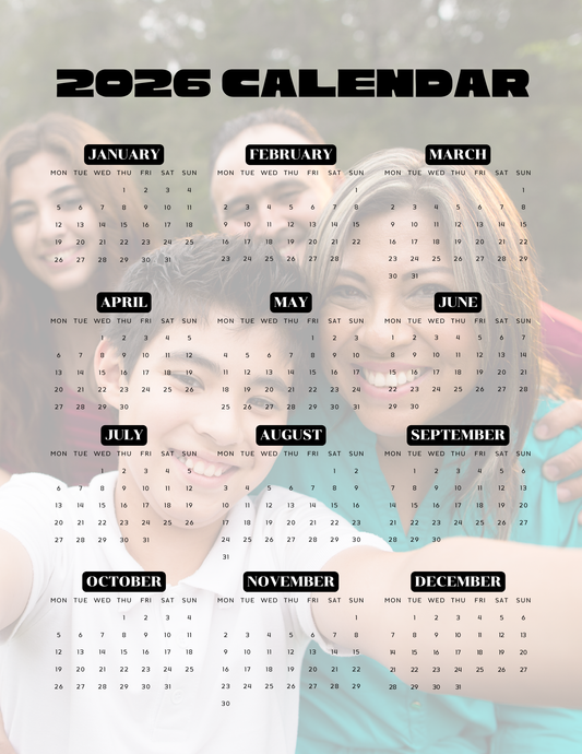 Full Photo (Bold) | 12-Month 2026 Photo Calendar