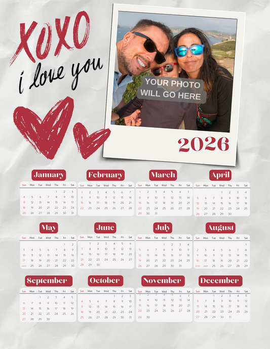 XOXO | 12-Month 2026 Photo Calendar