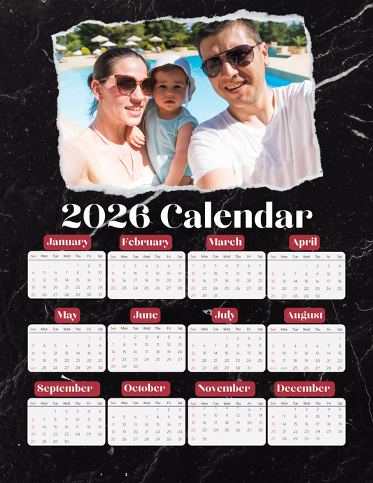 Black Marble | 12-Month 2026 Photo Calendar