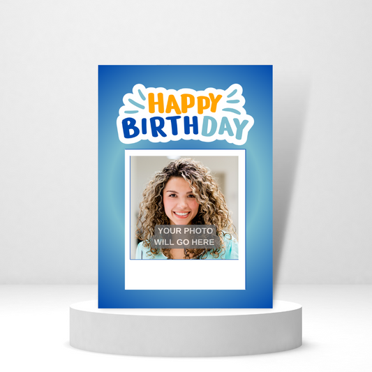 Happy Birthday Photo Card (Blue & Orange) - Personalized Greeting Card for Someone in Jail or Prison