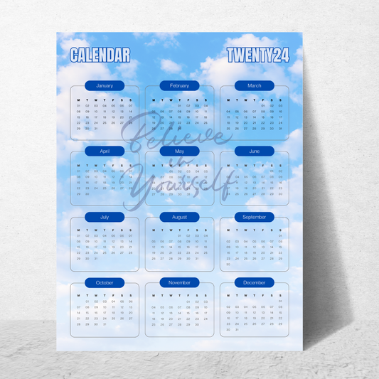 Believe in Yourself - (8.5x11) 12 Month 2024 Calendar for Someone in Jail or Prison