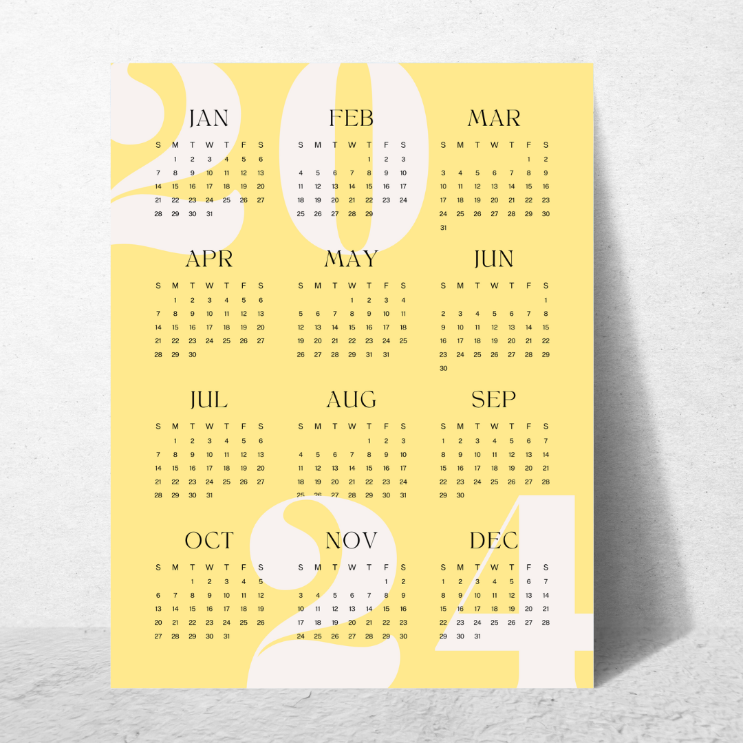 Bright Yellow - (8.5x11) 12 Month 2024 Calendar for Someone in Jail or Prison