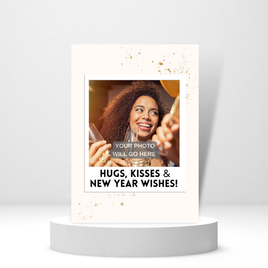 Hugs, Kisses, & New Year Wishes Photo Card | New Year Card