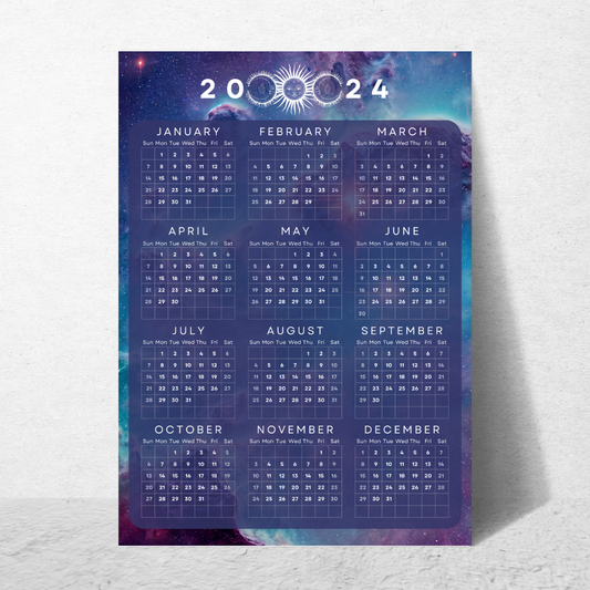 Moon & Stars - (8.5x11) 12 Month 2024 Calendar for Someone in Jail or Prison