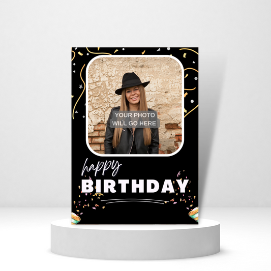 Happy Birthday Photo Card (Black & Gold) - Personalized Greeting Card for Someone in Jail or Prison
