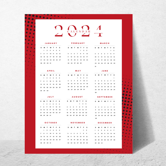 Red - (8.5x11) 12 Month 2024 Calendar for Someone in Jail or Prison