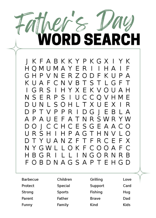 Father's Day Word Search - Personalized Greeting Card for Someone in Jail or Prison