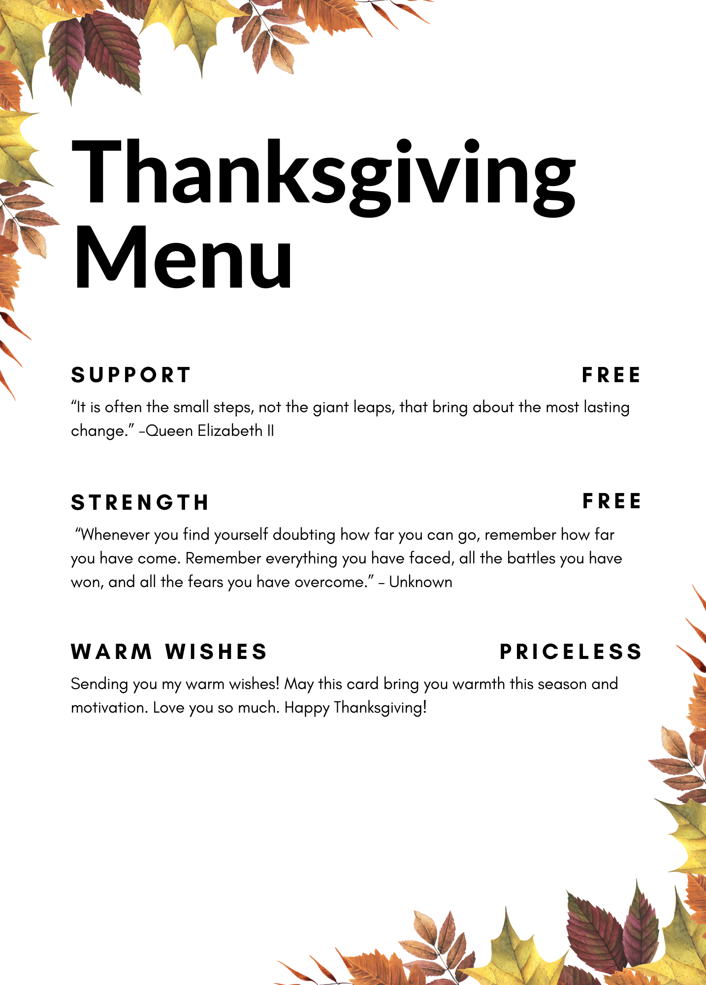 Thanksgiving Menu | Thanksgiving Card