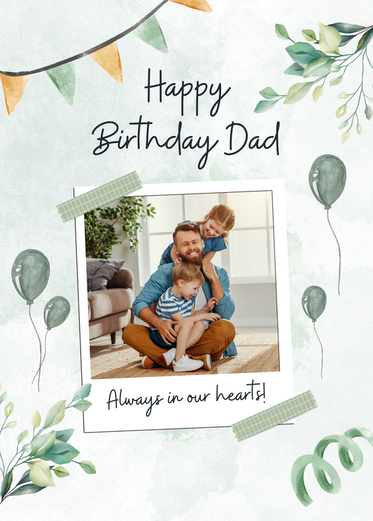 Happy Birthday Dad Photo Card - Always in our hearts!