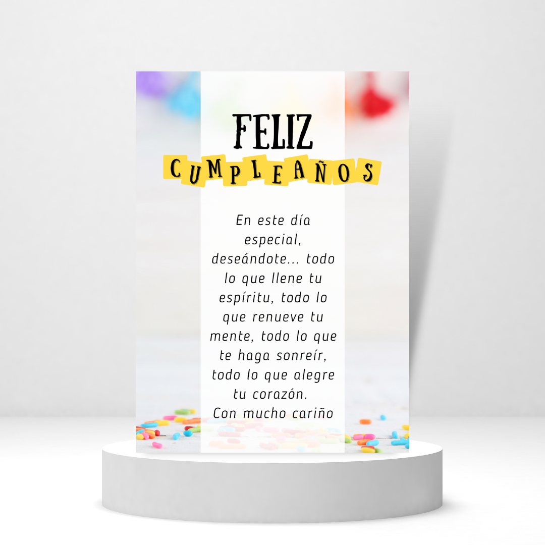 Feliz Cumpleaños (Spanish Greeting Card) - Tarjeta con mensaje personalizado incluido.